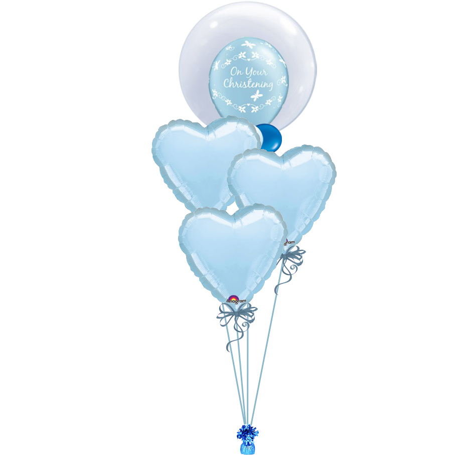Christening Bubble Heart Bubble Bunch Blue Magic Balloons