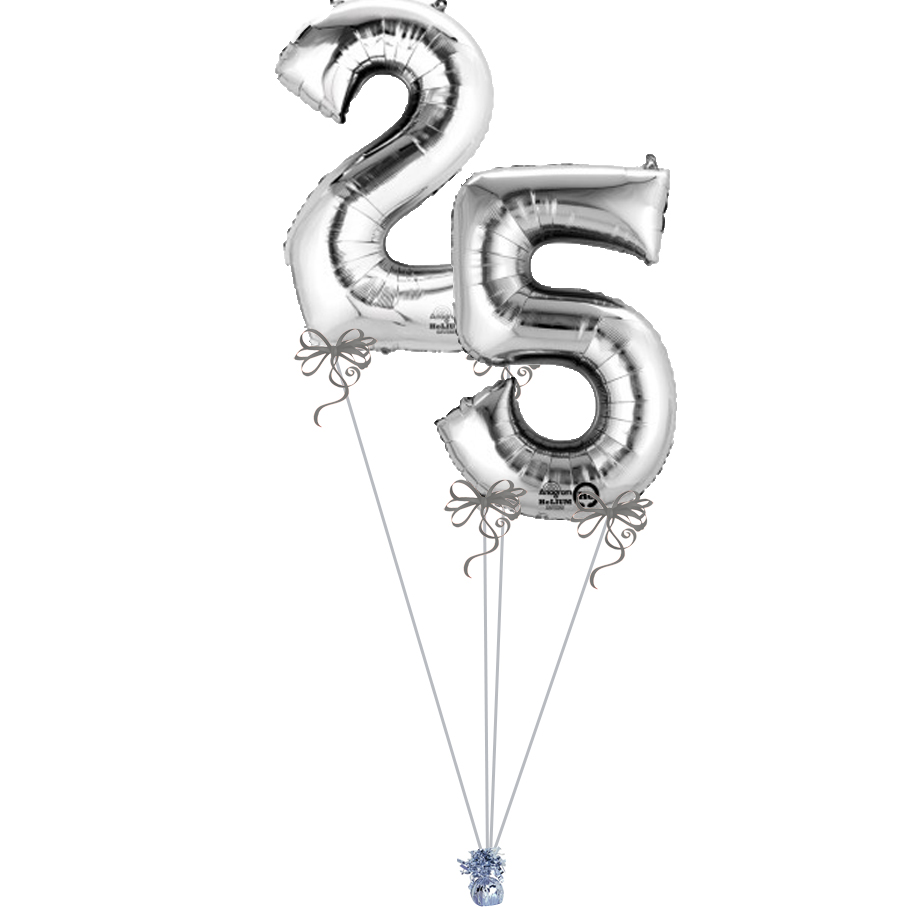 Silver Numbers 25 Bunch Magic Balloons