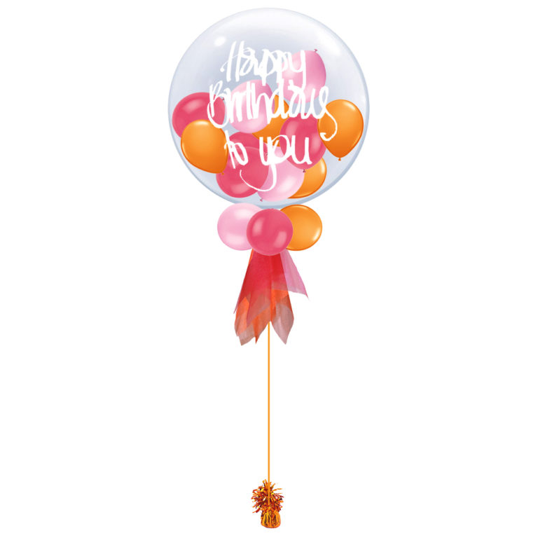 Personalised Orange & Fuchsia Large Deco Bubble Balloon Magic Balloons